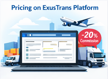 Dashboard platformy ExusTrans s možnostmi expresní, pevné a distribuční přepravy a systémem 20% provize